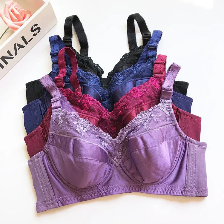 A27 - Ladies Floral Embroidered Lightly Lined Underwired Bra Purple 34-48 B-H cup