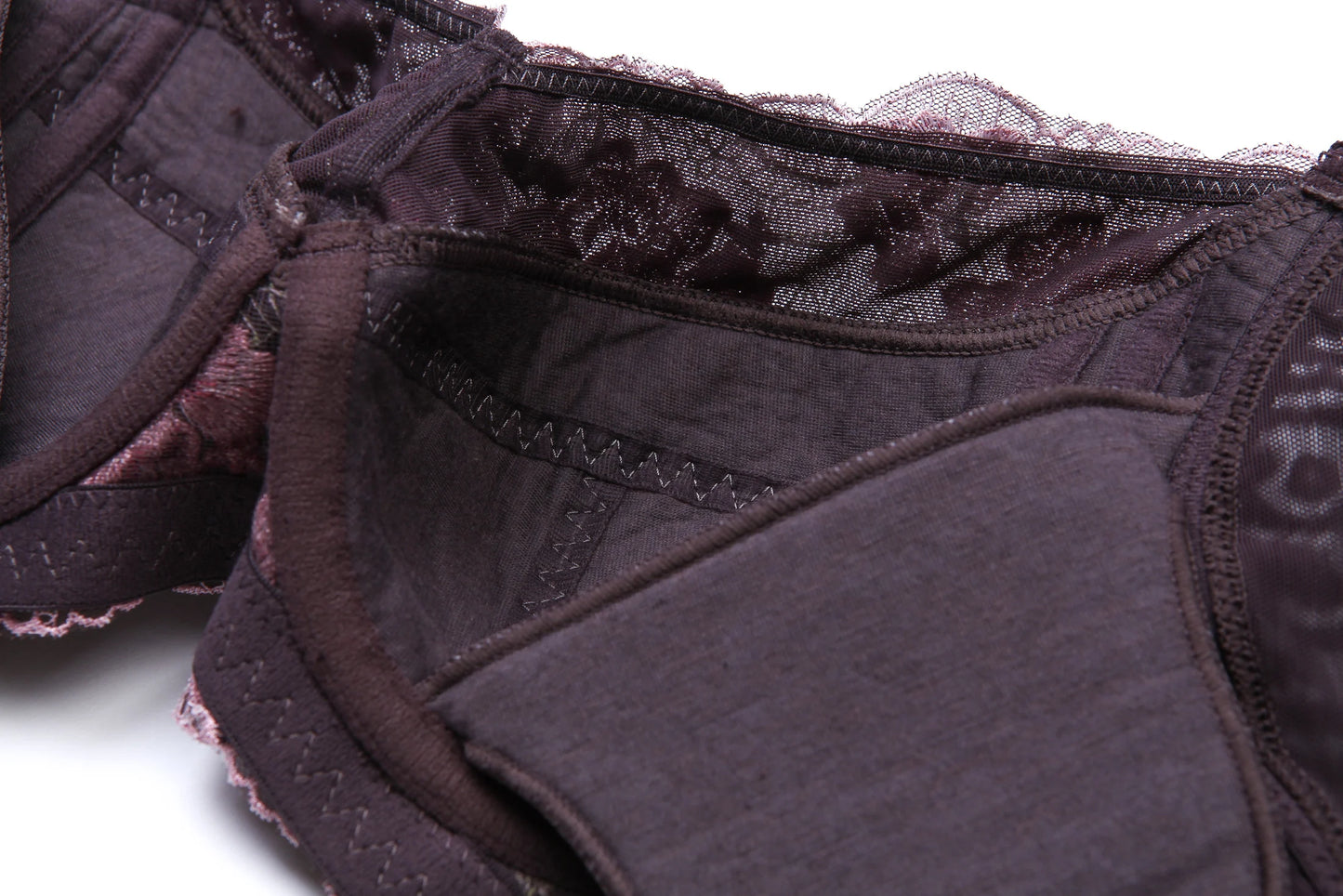 A16 - Ladie's Lightly Lined Underwire Lace Bra Brown Pink 34-48 B-H cup