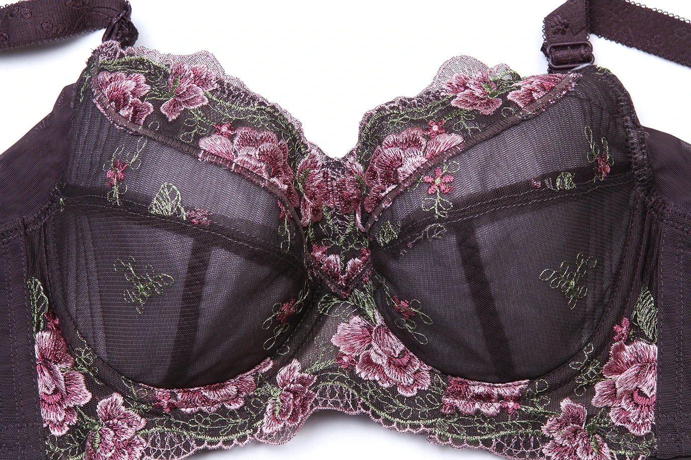 A16 - Ladie's Lightly Lined Underwire Lace Bra Brown Pink 34-48 B-H cup