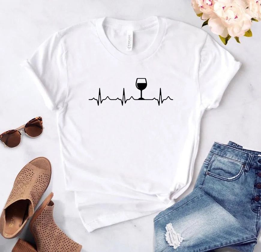 Ladie's Slogan T-Shirt - Wine Heartbeat - various colours up to 3XL