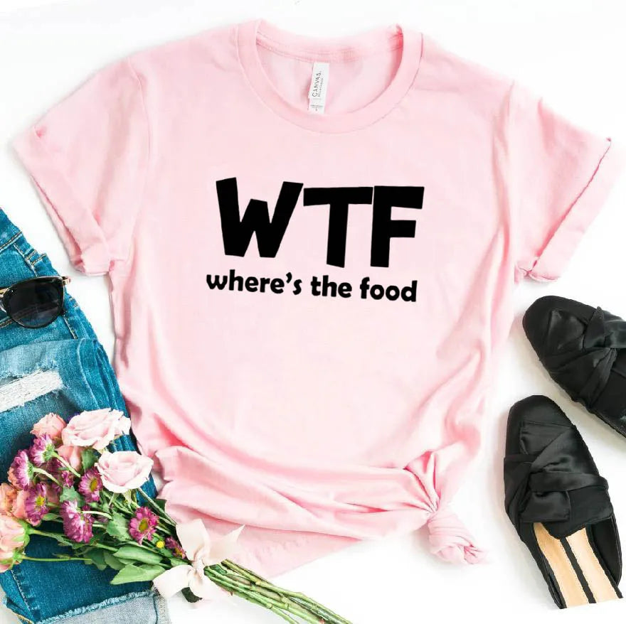 Ladies Slogan T-Shirt - WTF Food - various colours - size S - 3XL
