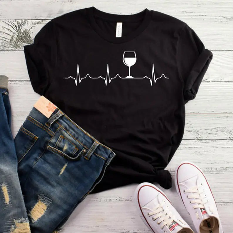 Ladie's Slogan T-Shirt - Wine Heartbeat - various colours up to 3XL