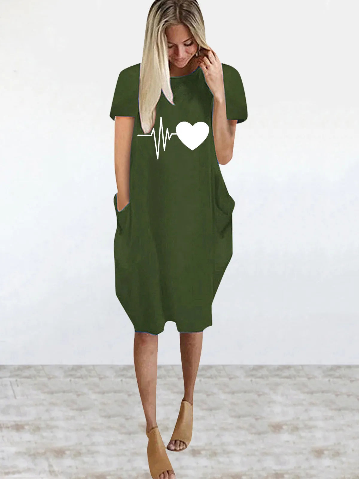 Women's Short Sleeve O-Neck Loose Casual Dresses Plus Size - various colours