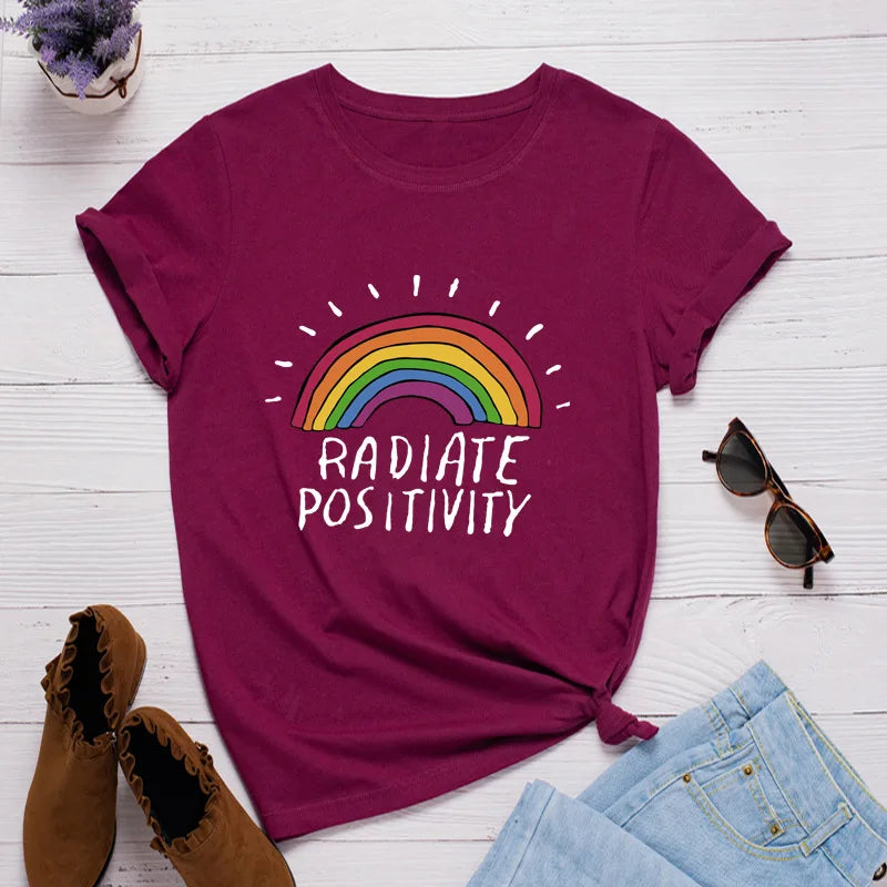 Ladies Slogan T-Shirt - Radiate Positivity - various colours - size S - 3XL