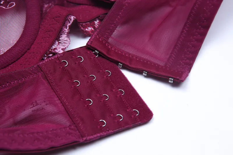 A59 - Ladies Full Coverage Burgundy Floral Embroidery Bra 34-48 B-H cup