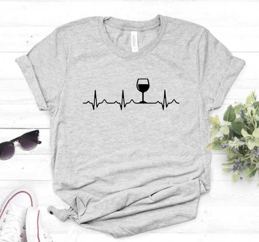 Ladie's Slogan T-Shirt - Wine Heartbeat - various colours up to 3XL