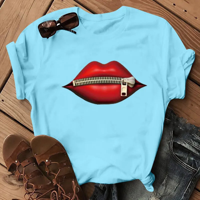 Ladie's Slogan T-Shirt - Zipped Lips - various colours up to 3XL