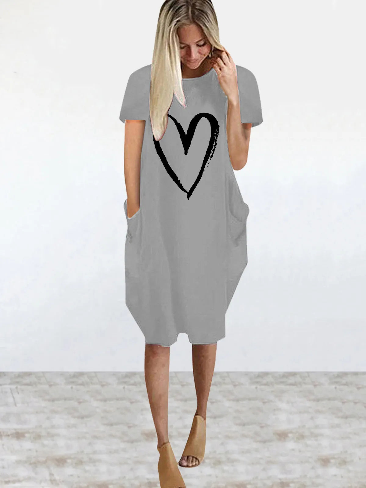 Women's Short Sleeve O-Neck Loose Casual Dresses Plus Size - various colours