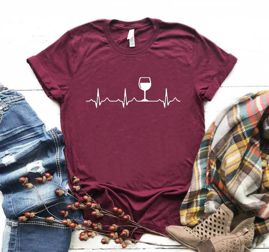 Ladie's Slogan T-Shirt - Wine Heartbeat - various colours up to 3XL