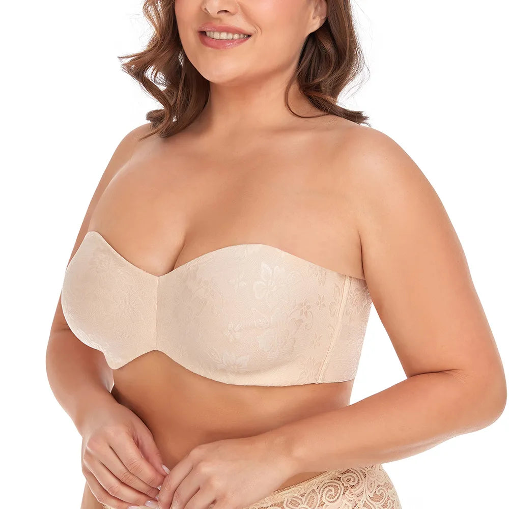 A08 - Strapless Bra Underwire Seamless Minimizer Bra Unlined Bandeau Bra 32-46 B-H Cup