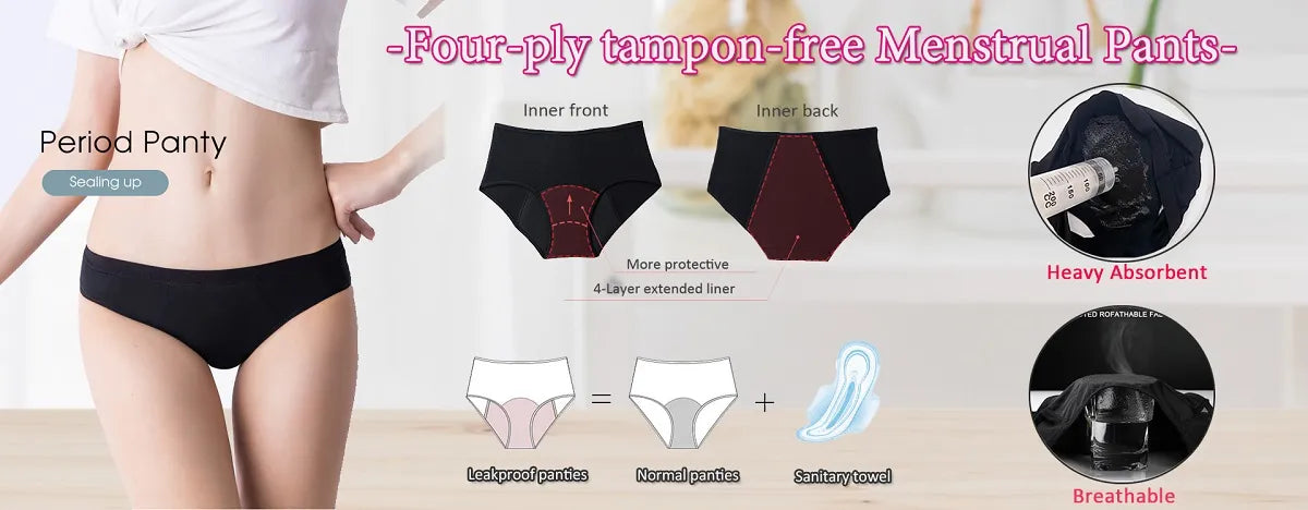 ADD - 5PCS Leak Proof Menstrual Period Pants Women Waterproof Briefs - L-8XL