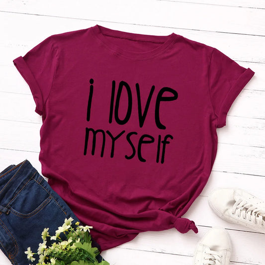 Ladies Slogan T-Shirt - I Love Myself - various colours - size S - 3XL