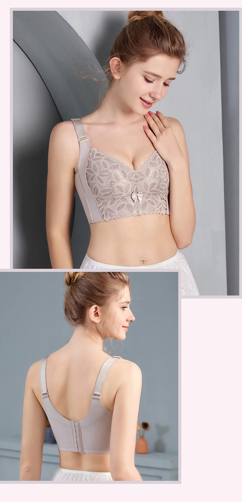 A07 - Wireless Lace Full Coverage Nude Grey Bra 34-42 B-E Cup