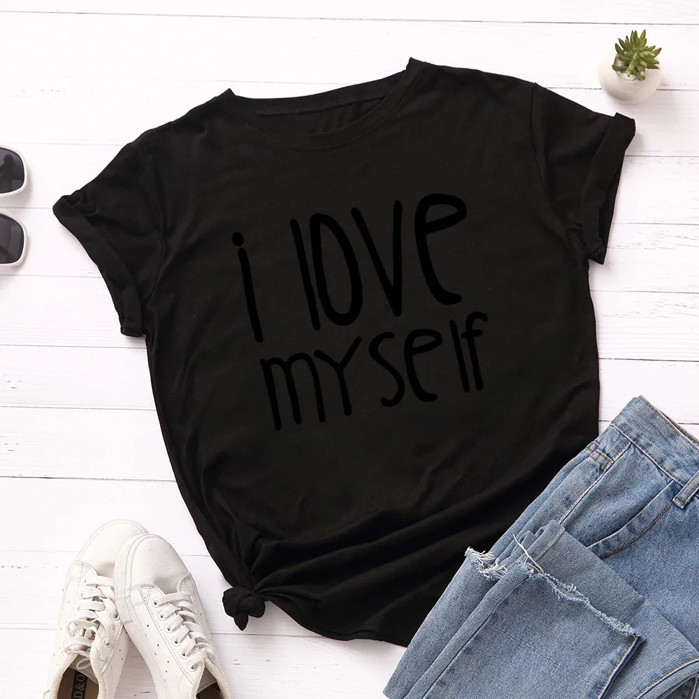 Ladies Slogan T-Shirt - I Love Myself - various colours - size S - 3XL