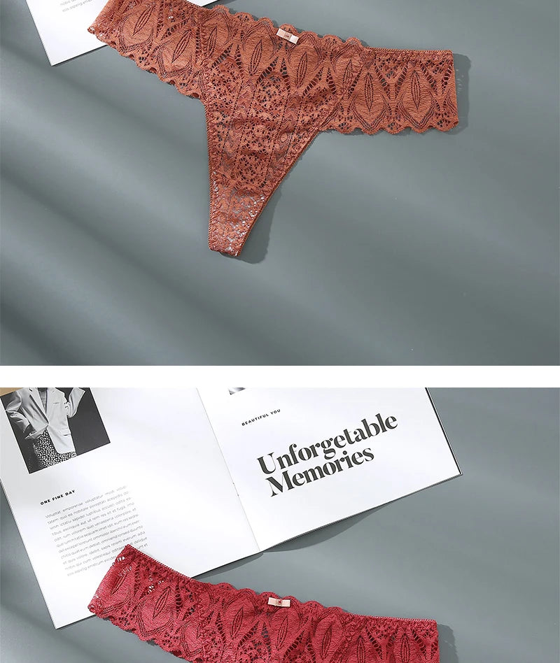 ADD - 3 x pair lace women's thongs low waist T-back breathable Thongs - various colours