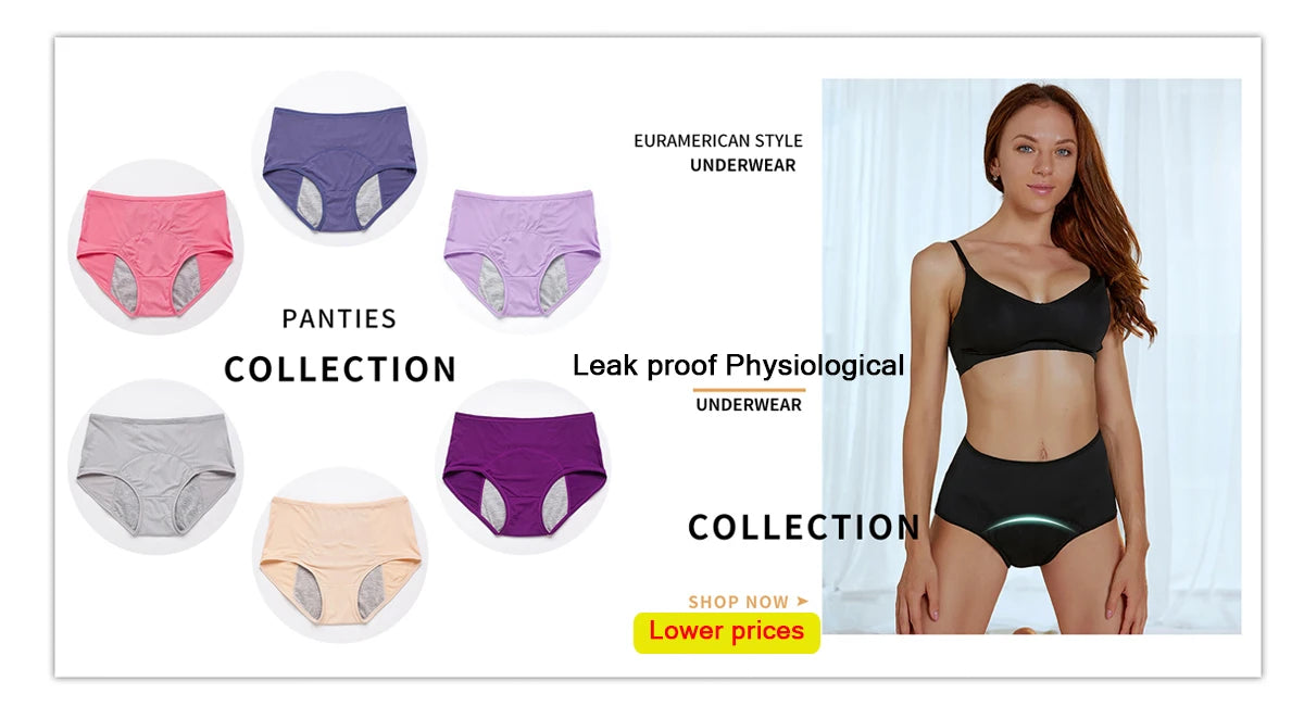 ADD - 2PCS Leak Proof Menstrual Period Pants Women Waterproof Briefs up to 8XL