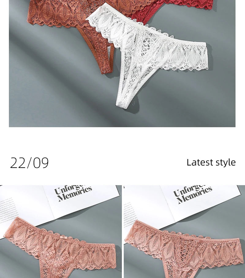 ADD - 3 x pair lace women's thongs low waist T-back breathable Thongs - various colours