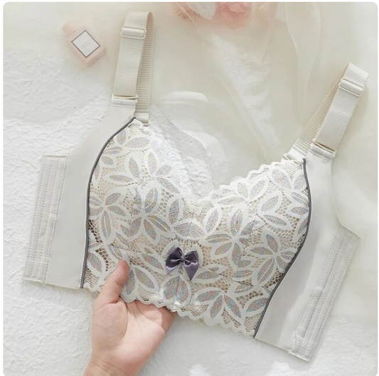 A05 - Wireless Lace Full Coverage White Grey Bra 34-42 B-E Cup