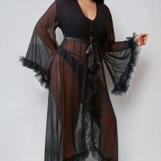 YesX YX735Q Sexy Mesh Ruffled Long Robe