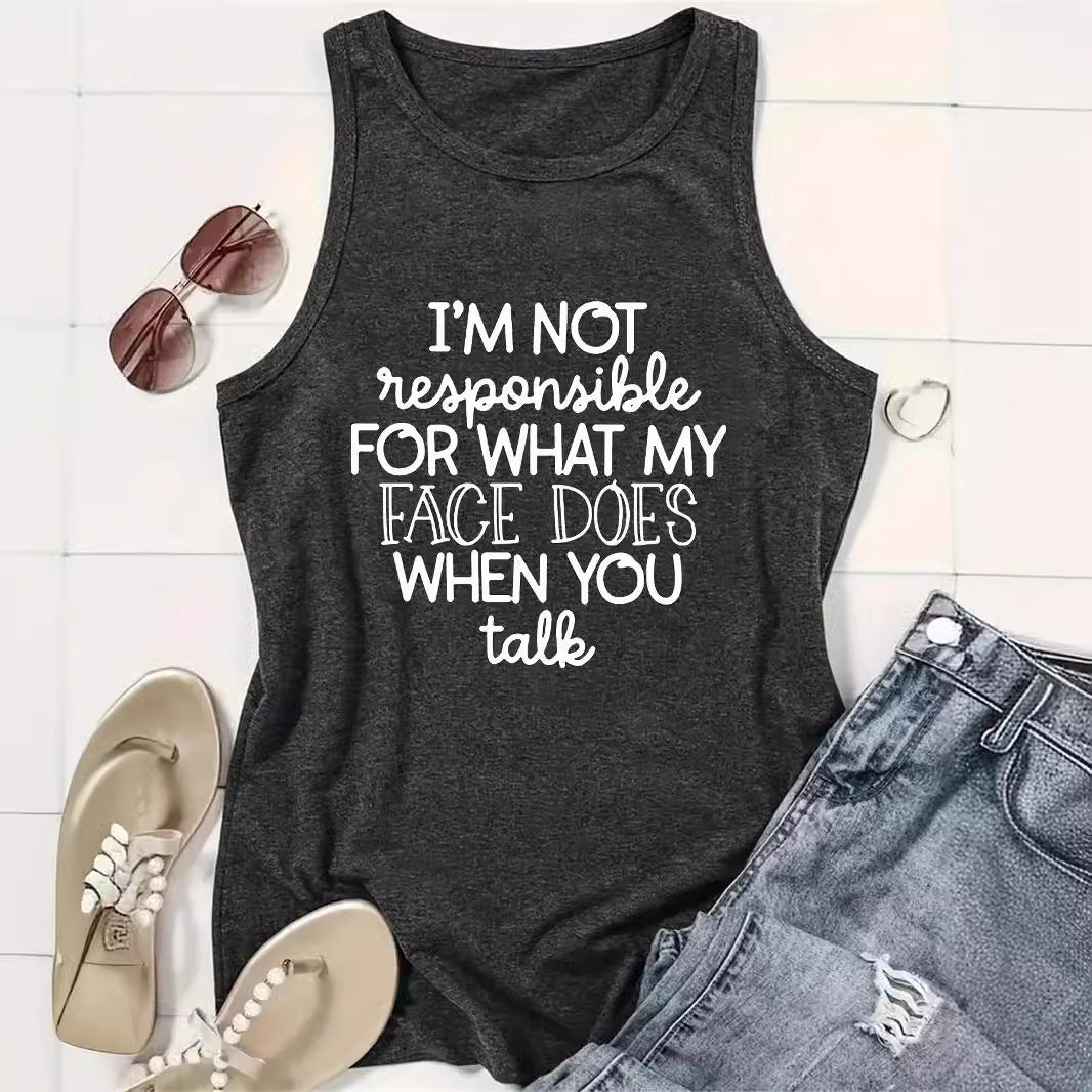 Ladies Printed Slogan Vest - Face Does