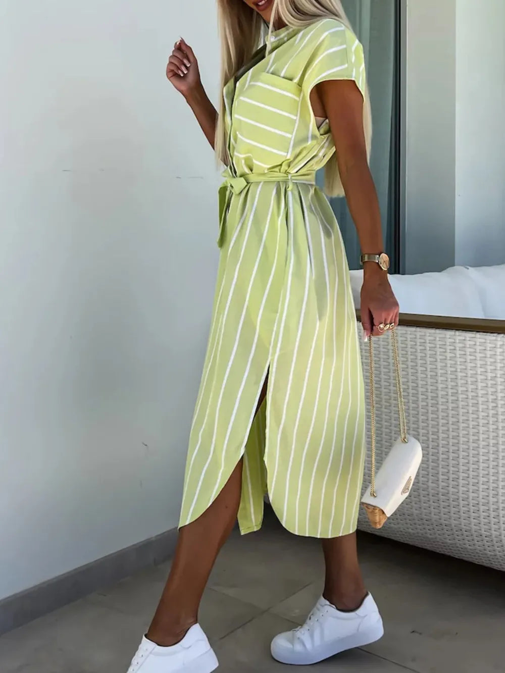 Women's Tie Waist Short Sleeve Dress