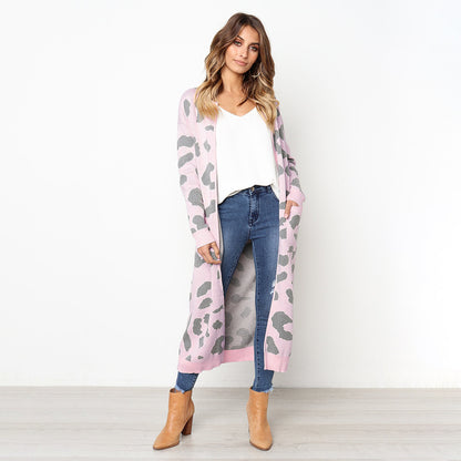 Women's Long Length Leopard Print Cardigan