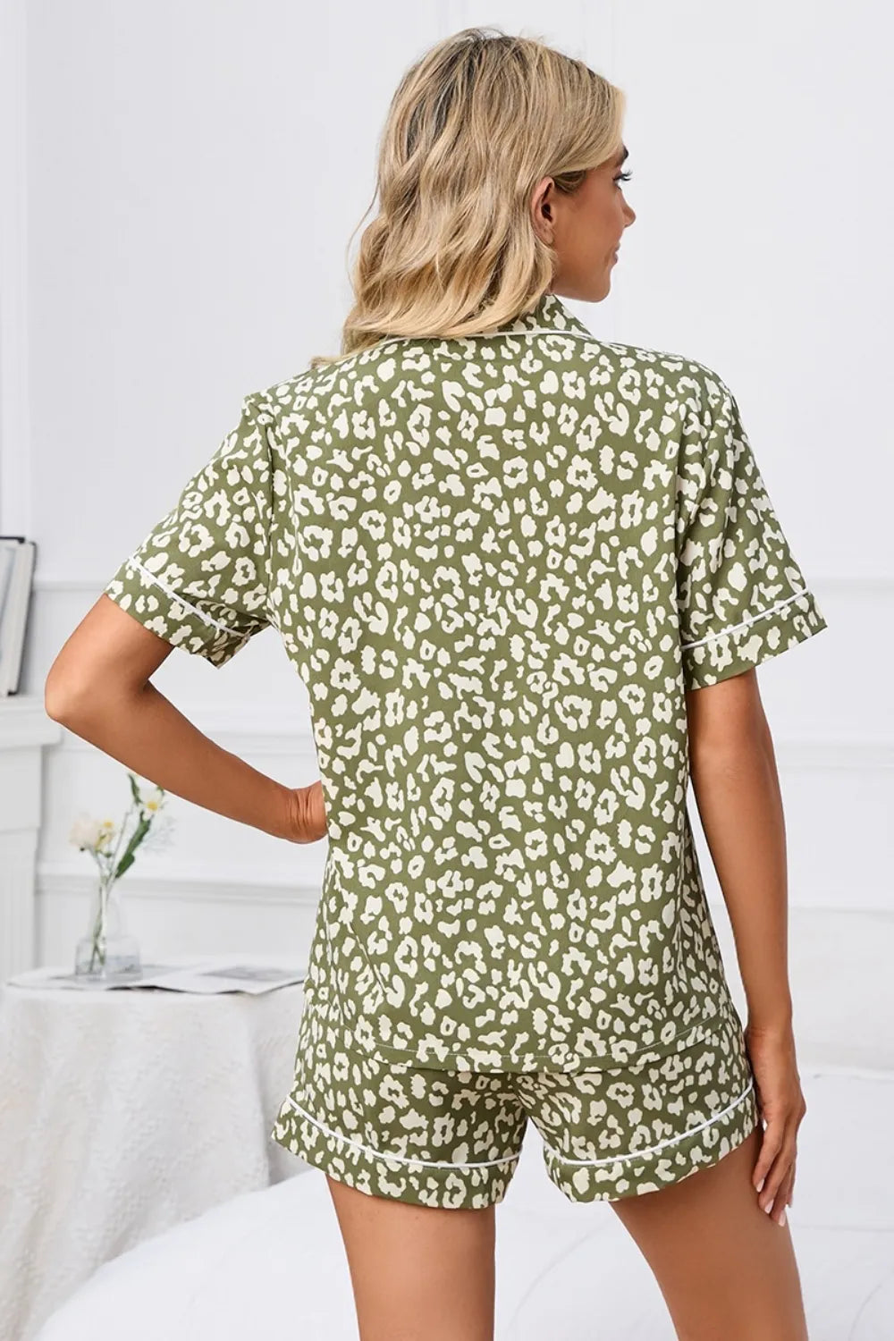 Women's Leopard Print Short Sleeve Top and Short Pyjama Lounge Set
