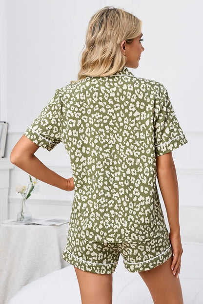 Women's Leopard Print Short Sleeve Top and Short Pyjama Lounge Set