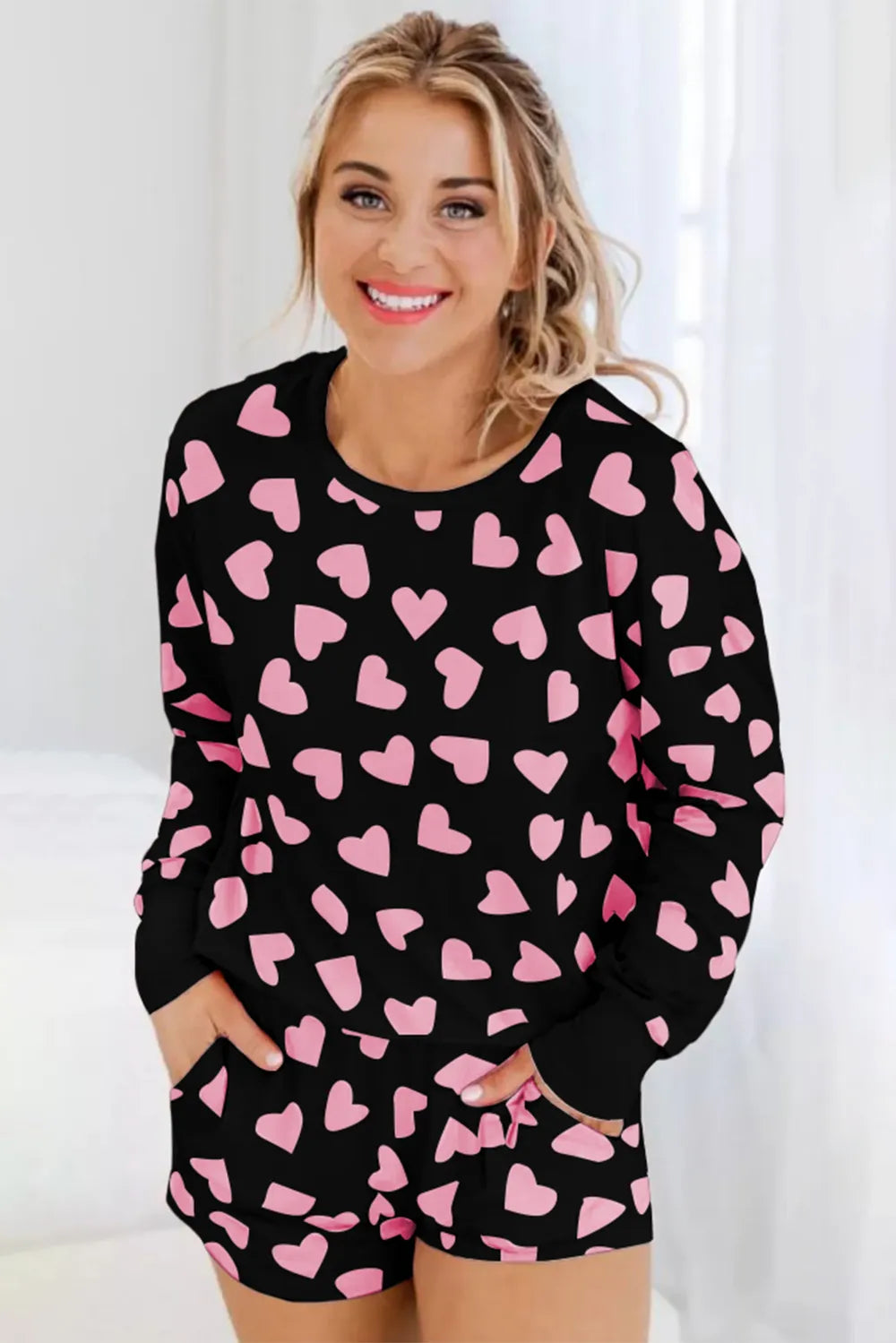 Women's Two Piece Heart Print Long Sleeve Pyjama Set
