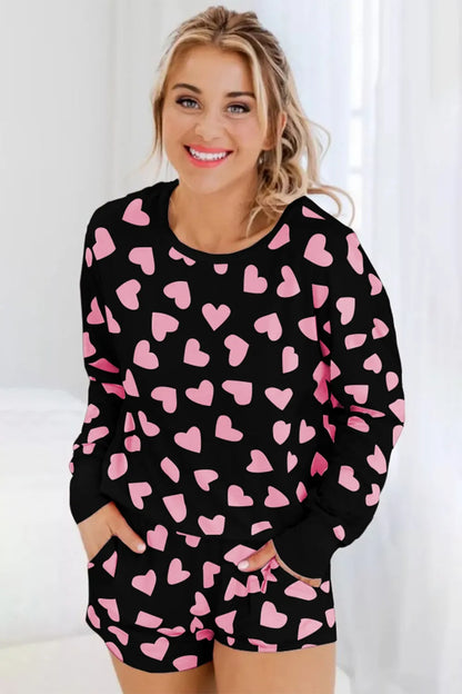 Women's Two Piece Heart Print Long Sleeve Pyjama Set