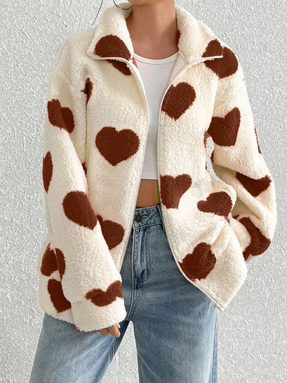 Valentines Inspired Fleece Jacket - Heart Print