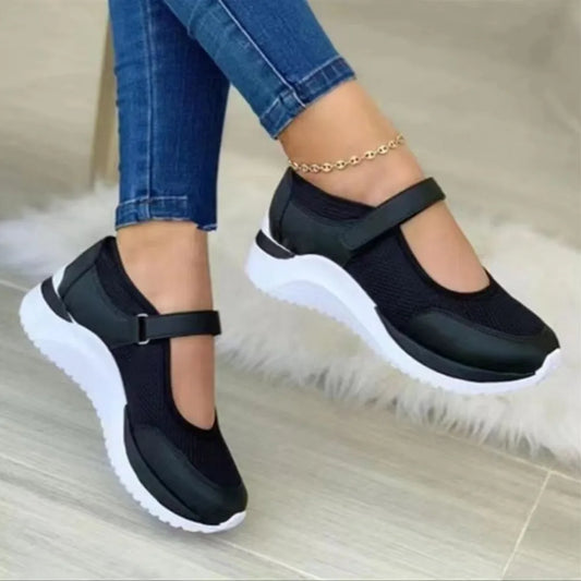 Velcro Strap Round-Toe Wedge Shoe Trainer