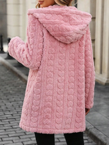Valentines Inspired Fluffy Jacket - Heart Print