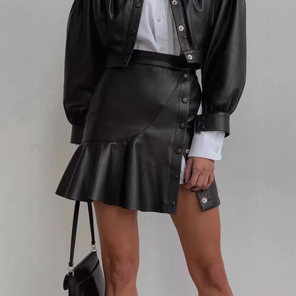 Faux Leather PU Side Popper Skirt