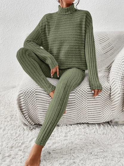 Women's Ribbed Turtleneck Loungewear Set - Various Colours