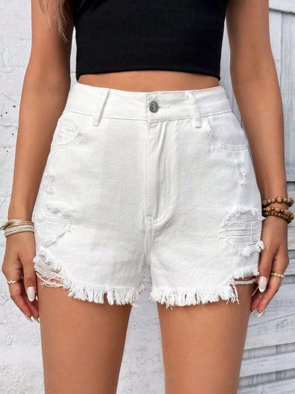 Women's Distressed Raw Hem High Rise Denim Shorts