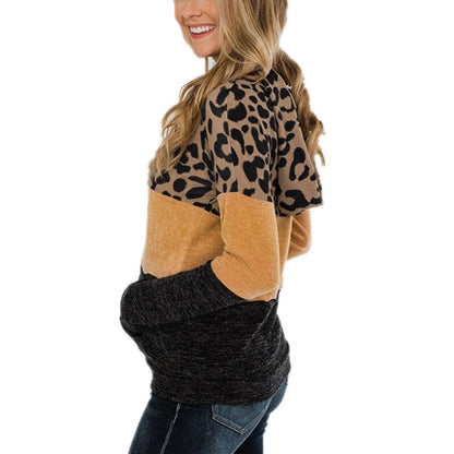 Women's Hoodie Sweatshirt - Leopard Print Detail - Various Colours