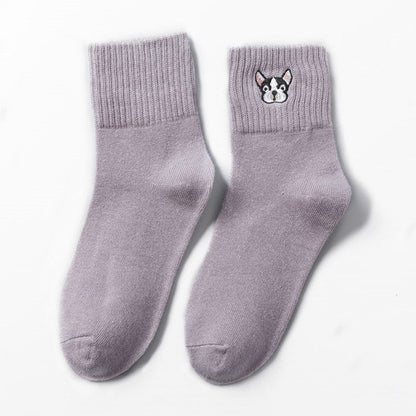 Cotton Socks Embroidery Dog