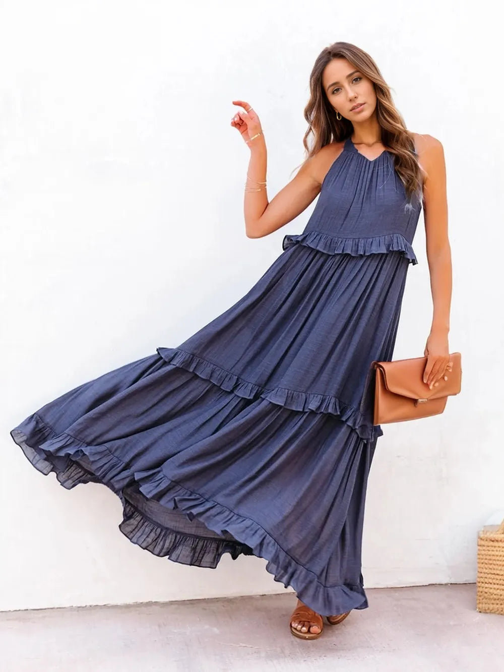 Women's Ruffled Tiered Maxi Dress - various colours