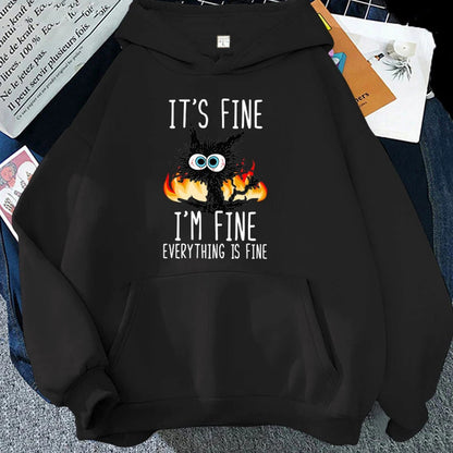 Unisex Hoodie - Cartoon Cat It's Fine - Various Colours - Up to 4XL