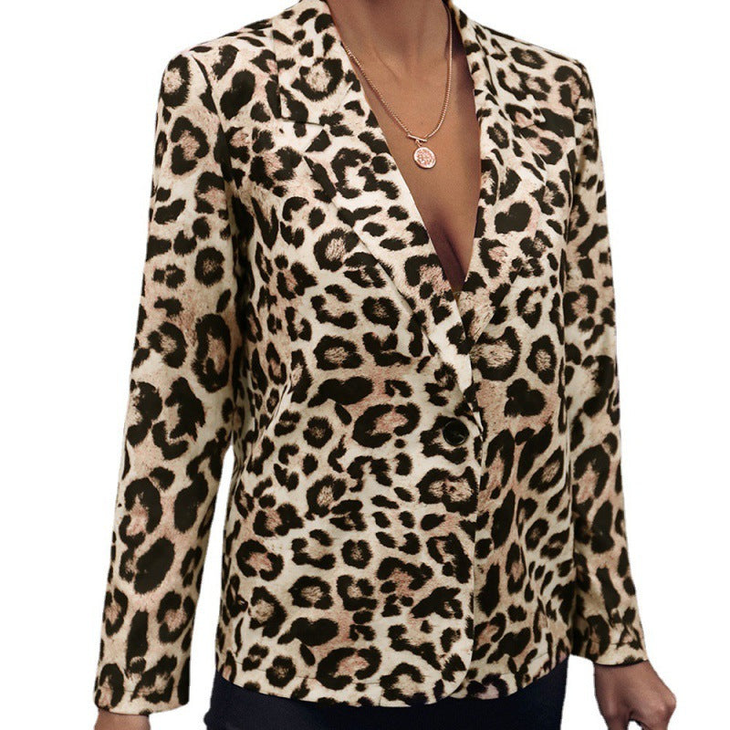 Leopard Print Single Breasted Blazer Jacket