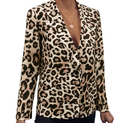 Leopard Print Single Breasted Blazer Jacket
