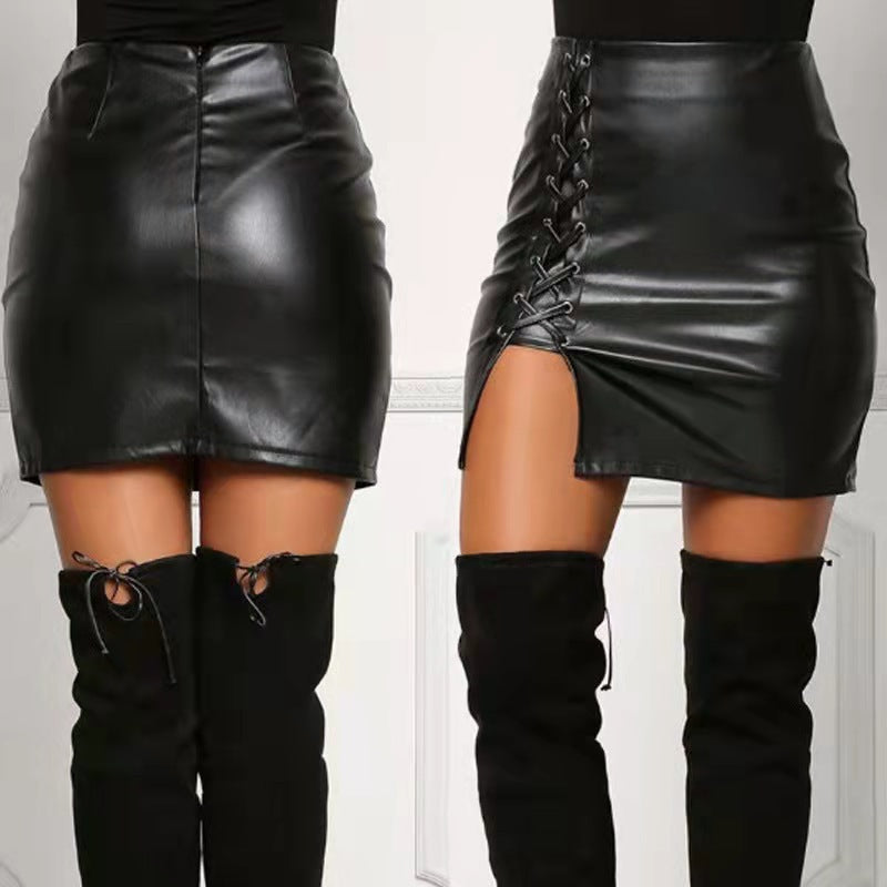 Faux Leather PU High Waisted Side Split Skirt