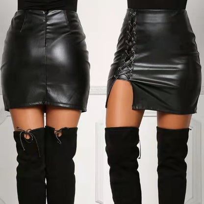 Faux Leather PU High Waisted Side Split Skirt