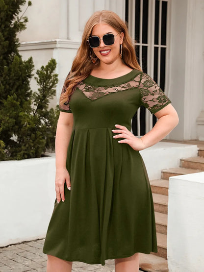 Women's Dress - Ruched Round Neck - Plus Size - Various Colours