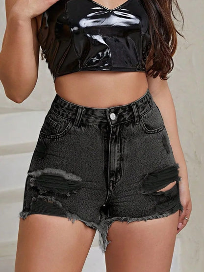 Women's Distressed Raw Hem High Rise Denim Shorts