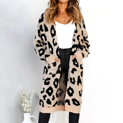 Women's Long Length Leopard Print Cardigan