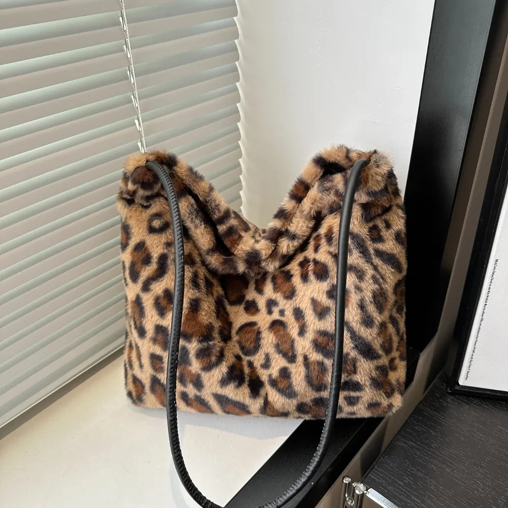 Leopard Print Furry Shoulder Bag