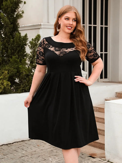 Women's Dress - Ruched Round Neck - Plus Size - Various Colours