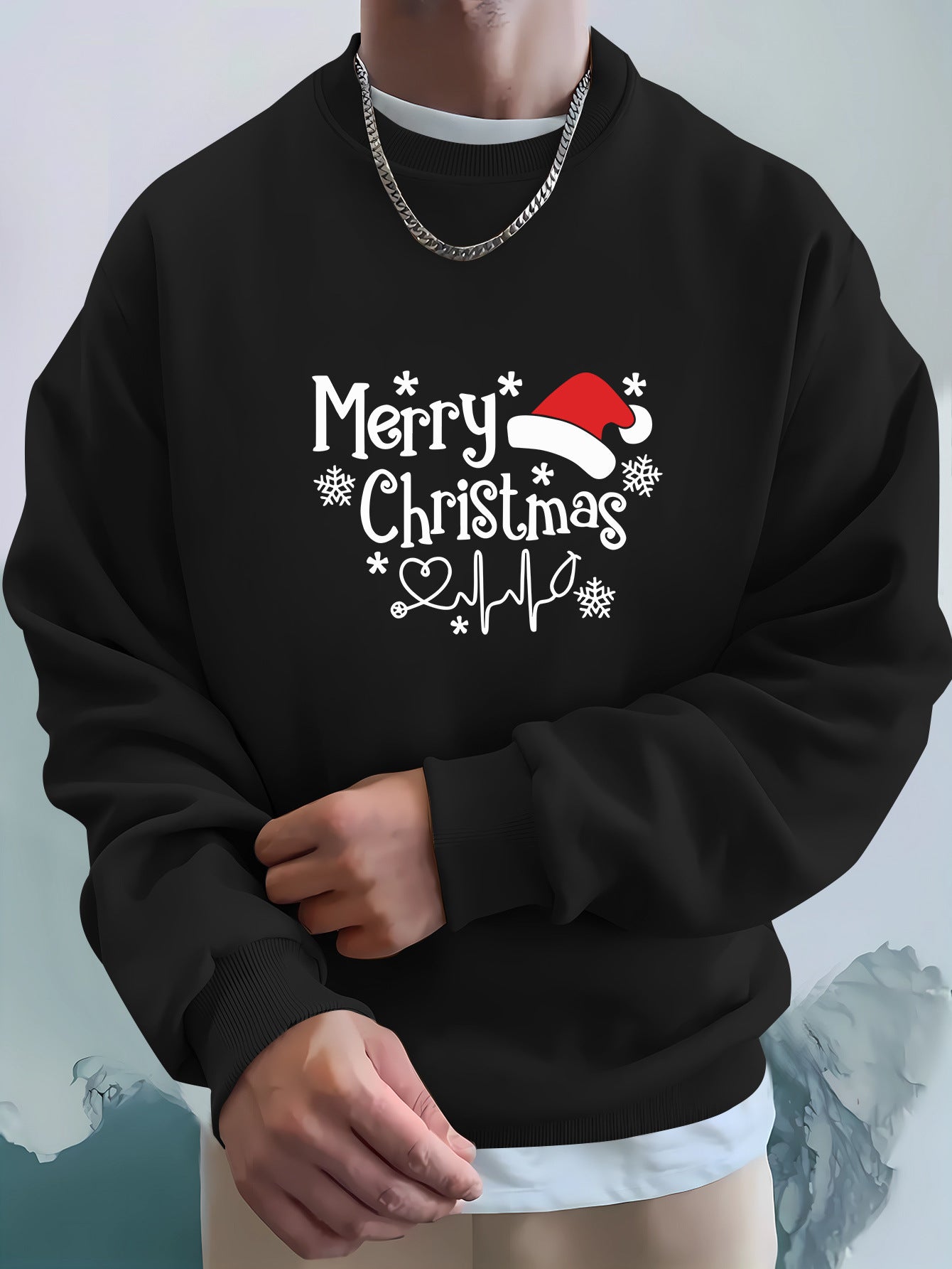 Men's Christmas Sweatshirt - Merry Christmas Hat
